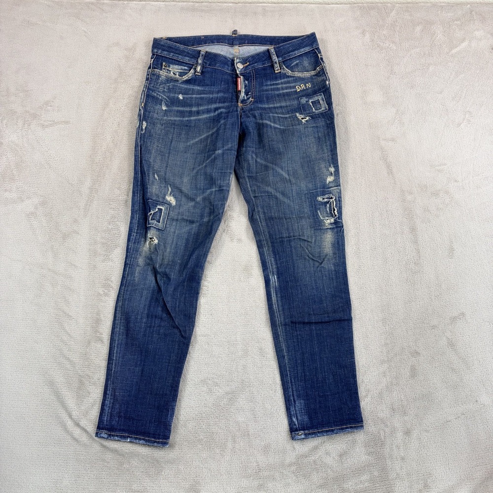 Dsquared2 Jennifer Distressed Embroidered Denim Jeans Women IT 42 (Fits 32x30)